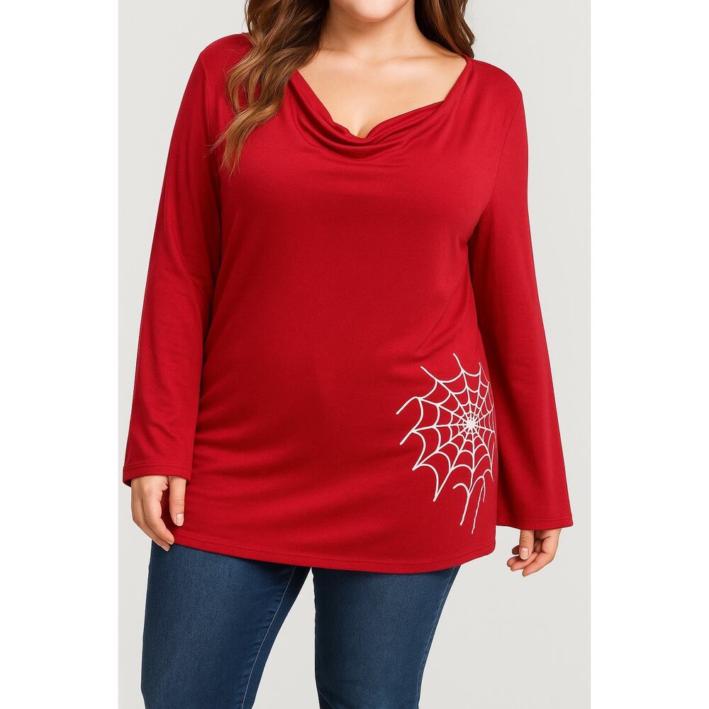 Plus Size 1X/14-16  BloomChic Stretchy Bell Sleeve Cowl Neck Spider Top T-Shirt